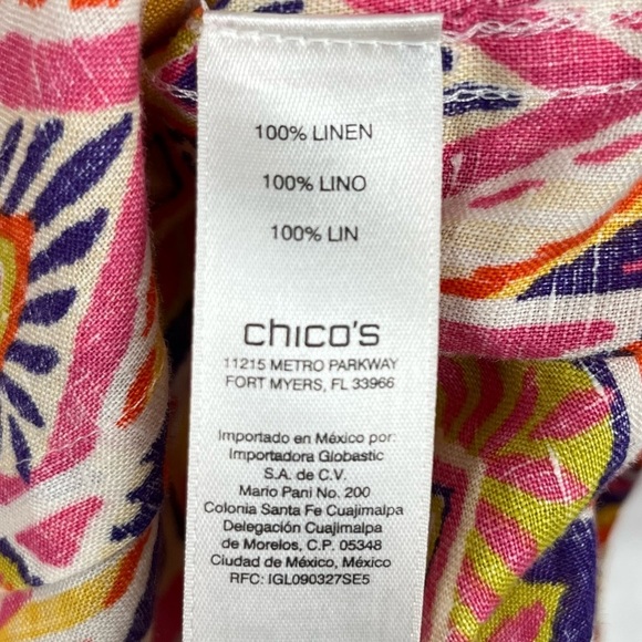 Chico’s No-Iron 100% Linen Multi-Colored Diamond Printed Blouse Sz. 3 (US XL/16) - Picture 11 of 14